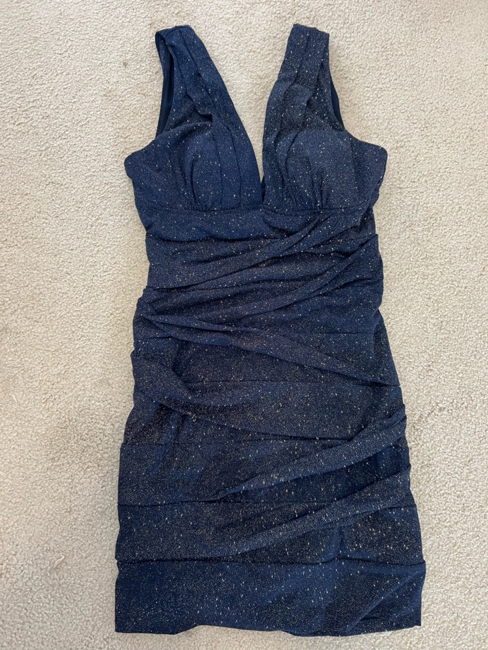 Emerald Sundae Navy Sparkle Ruched Cocktail Dress